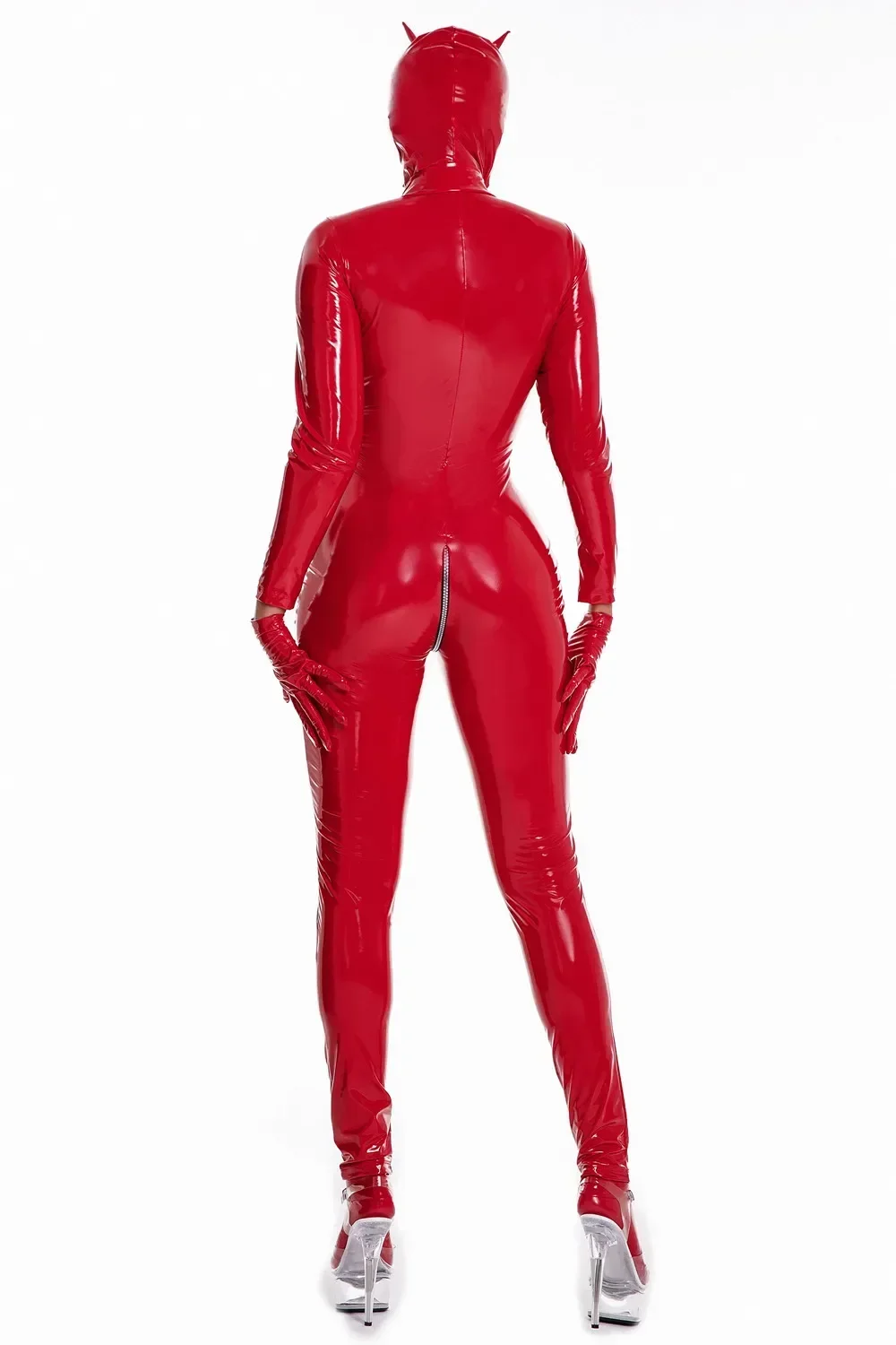 ผู้หญิงดูเปียกเงา PU หนัง Faux Jumpsuit ชุดแขนยาวซิปเปิด Crotch Latex บอดี้สูท Clubwear PLUS ขนาด
