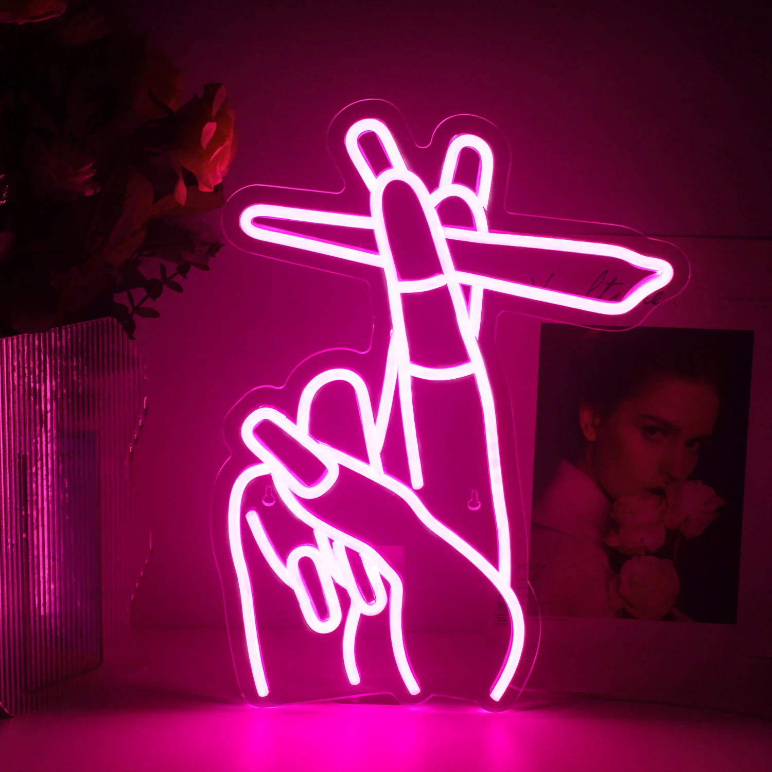 

Pink Gesture Neon Sign LED Room Wall Decor USB Powered Light Hanging Personalized Design Art Lamp For Party Home Bar Club Gift