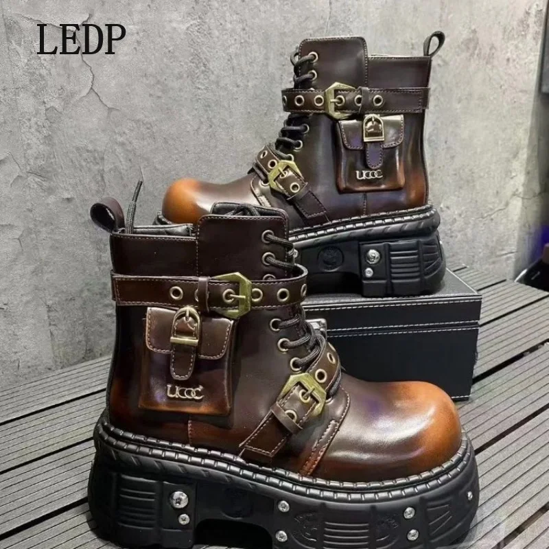 LEDP thick sole Korean version of Chelsea boots men's 2025 spring explosive fashion increase punk male motorcycle cowboy boots