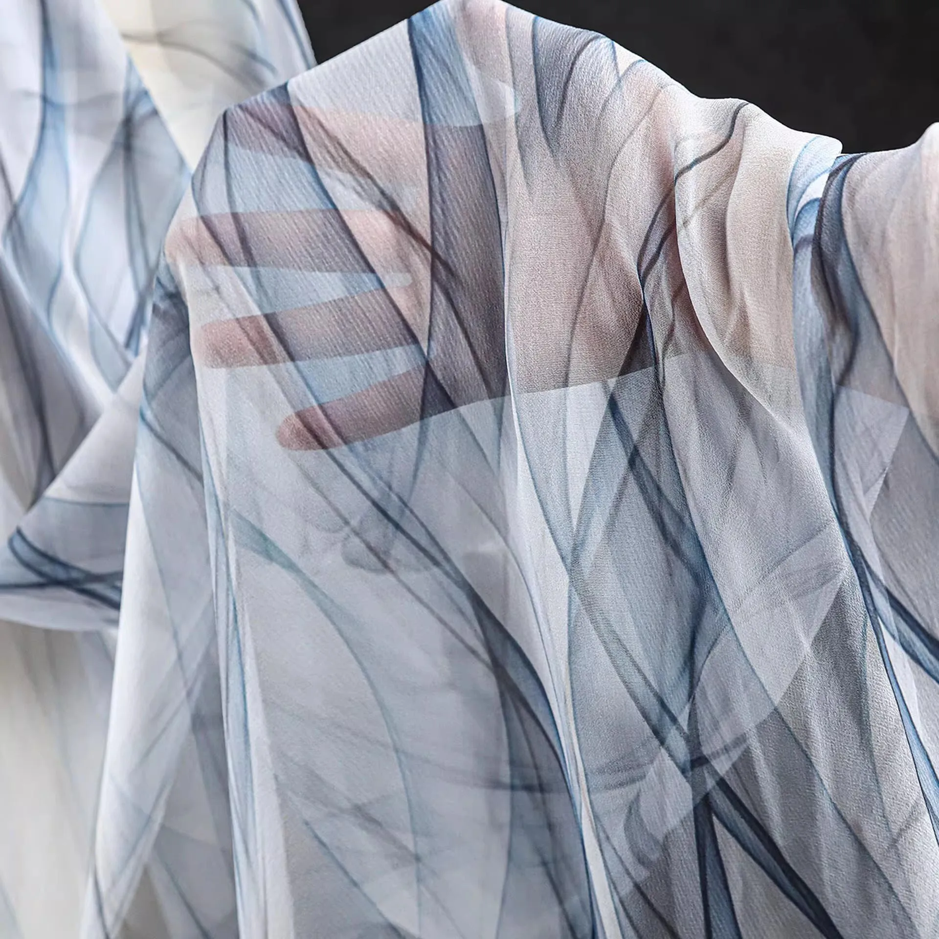 1 ярд, шифоновая пряжа, светлая ткань, сине-белая динамическая градиентная лента, платье-рубашка, дизайнерская одежда, ткань для пэчворка 1 ярд, шифоновая пряжа, светлая ткань, сине-белая динамическая градиентная лента, платье-рубашка, дизайнерская одежда, ткань для пэчворка