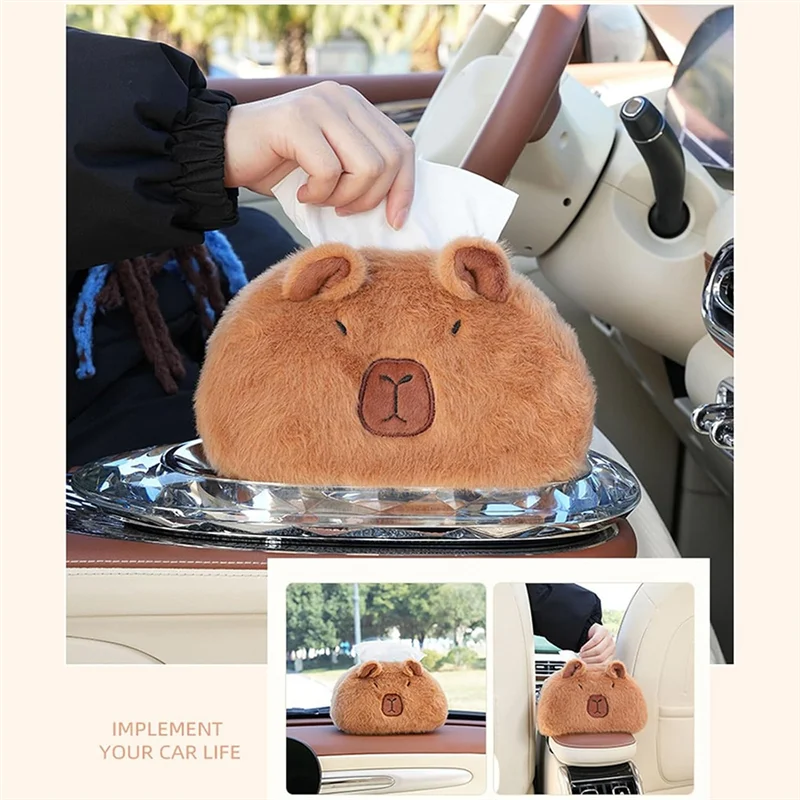 Plush Tissue Holder,Funny Capybara Tissue Box Cover,Durable Stuffed Animal Tissue Box, Plush Cute Cartoon Animal Car Bag-ABQU