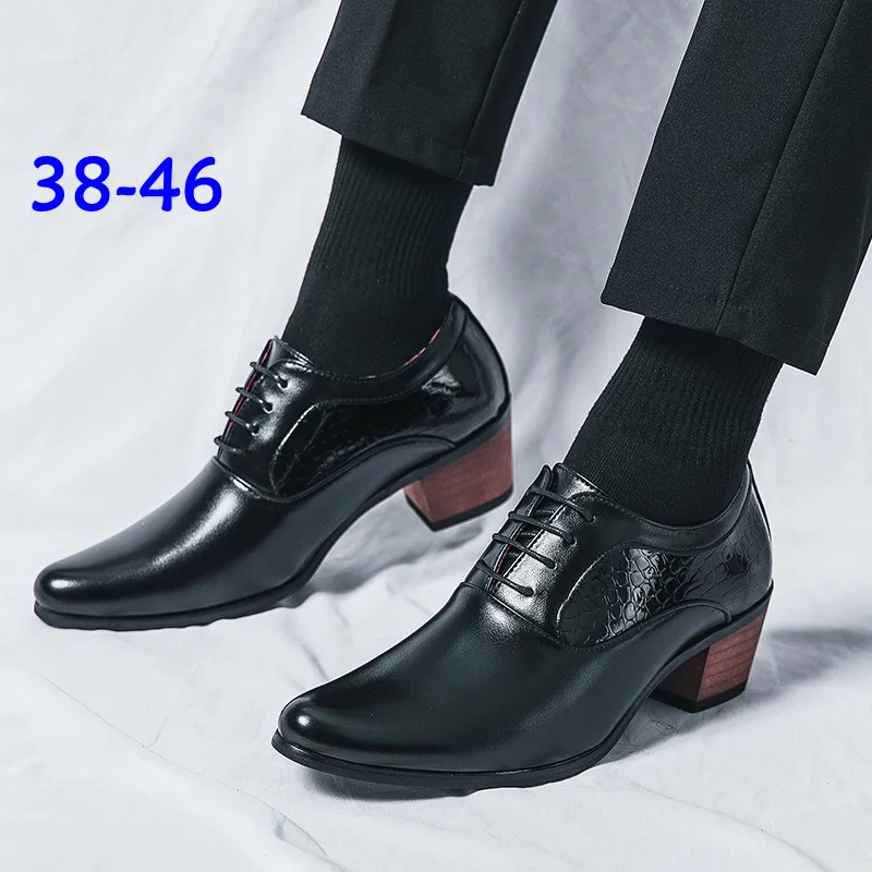 

New Arrival High Heel Men's Black Leather Shoe Big Size 46 Pointed Toe Dress Shoes Men Oxford Shoes for Men Zapatos De Vestir