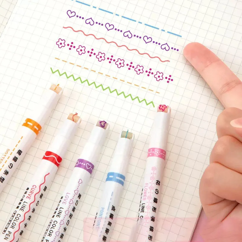 3/6Pcs Flower Shape Outline Pens Highlighter Marker Curve Roller Tip Pen Stationery School Office Supplies Gifts