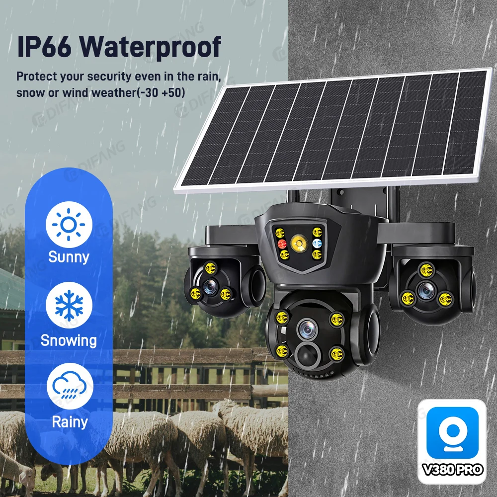 V380 Pro New 20MP WIFI Solar Camera 10X Zoom 3 Lens 3 Screens Outdoor Wireless Security Cameras Auto Tracking Night Vision CCTV view 6
