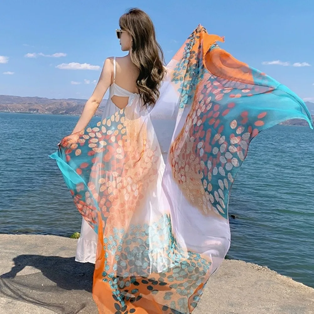 

Summer Thin Beach Sunscreen Scarf Transparent Swimsuit Cover-ups Soft Silk Scarf Bikini Large Shawl Sarong Wrap