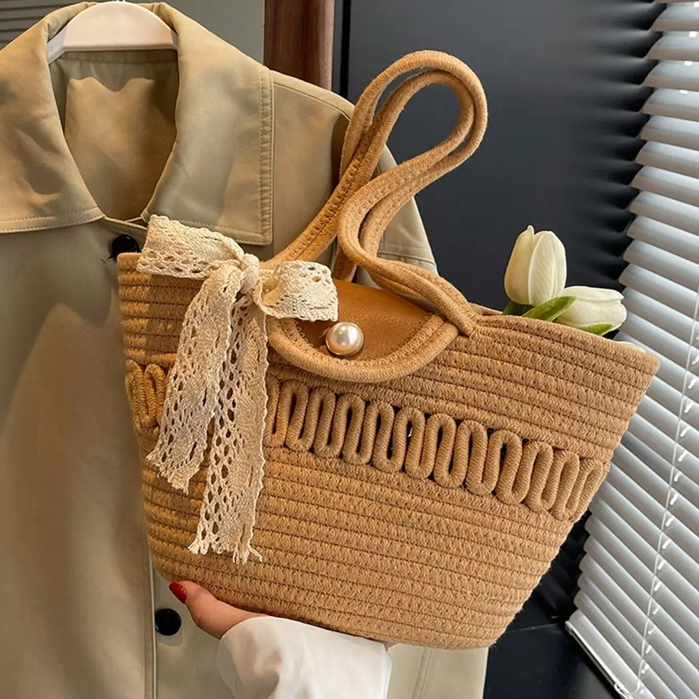 

Simple Shoulder Bag Weave Straw Bag Tote Bag Hollow Out Beach Bag Large Capacity Bucket Bag Shopping