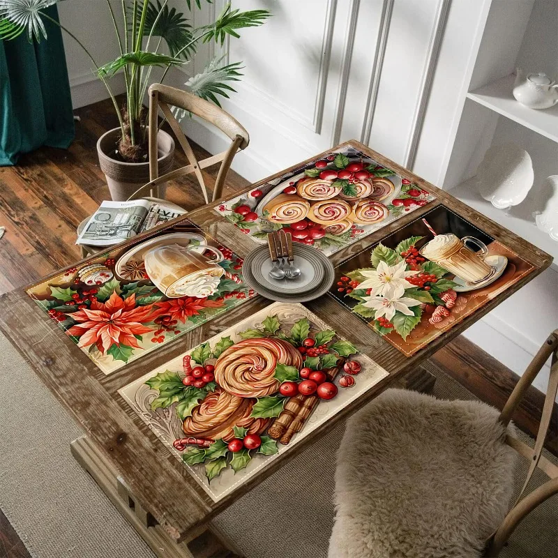 Christmas Placemats Set of 4, 30x45cm Gingerbread Xmas Winter Table Mats for Party Kitchen Dining Decoration