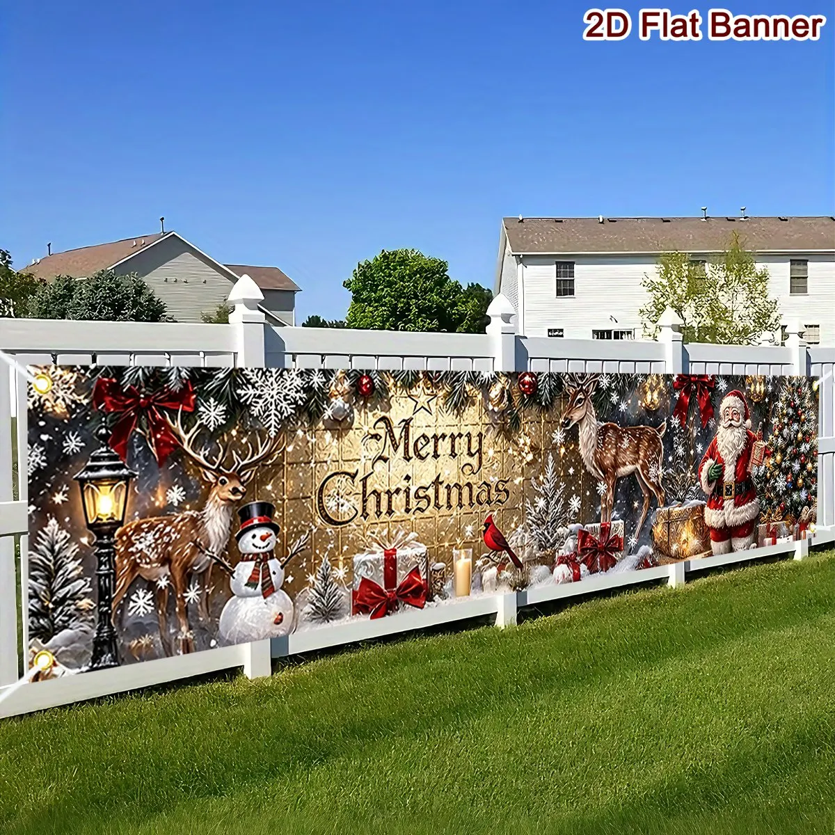 200*40cm Christmas Banner Retro Snowman Design Polyester Backdrop for Yard Christmas Decorations for Home 2026 Festive Supplies