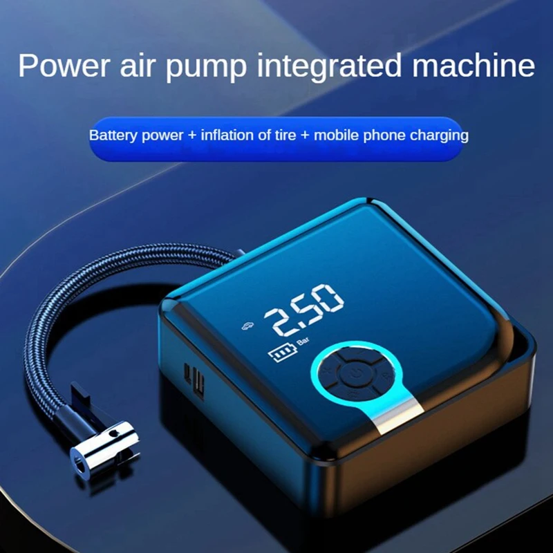 1Set Cordless Car Air Pump Car Air Compressor 5000Mah Electric Wireless Tire Inflator Pump Black For Motorcycle Bicycle Boat