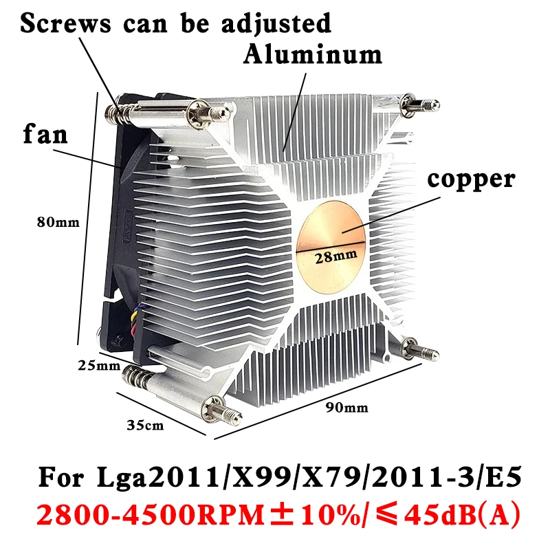 Efficiente CPU Raffreddato ad Aria Dispositivo di Raffreddamento 4PIN PWM Torre Processore PC Ventola di Raffreddamento da 80MM per Intel LGA 2011 X99 X79 E5 2011-3 Ventilatore