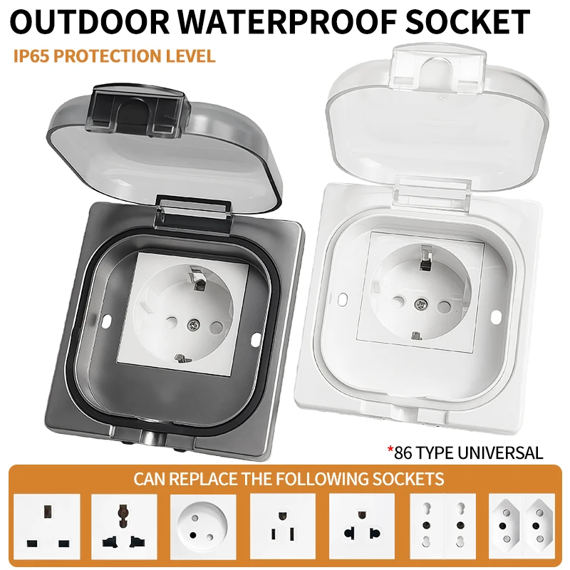IP65 Waterproof Outdoor Socket, 16A High Power Wall Plate, 250V US/Thai Style 10A Receptacle, Bathroom & Weatherproof Electrical