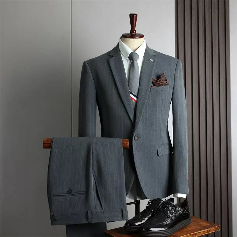 #9961-2 # striped suit two-piece set, business casual slim fit formal dress, wedding banquet dress, men's suit