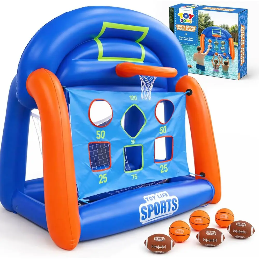 

TOY Lie Iatable Multi-Sport Pool Games or Kids Teens & Adults - Swimming Pool Toys with Basketball & ootball - Iatable un amily