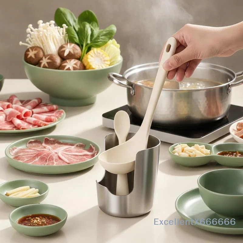 2 in 1 Stainless Steel Spoon Rest Lid Stand Anti-rust Non-slip Kitchen Countertop Organizer for Stove Side Utensil Storage