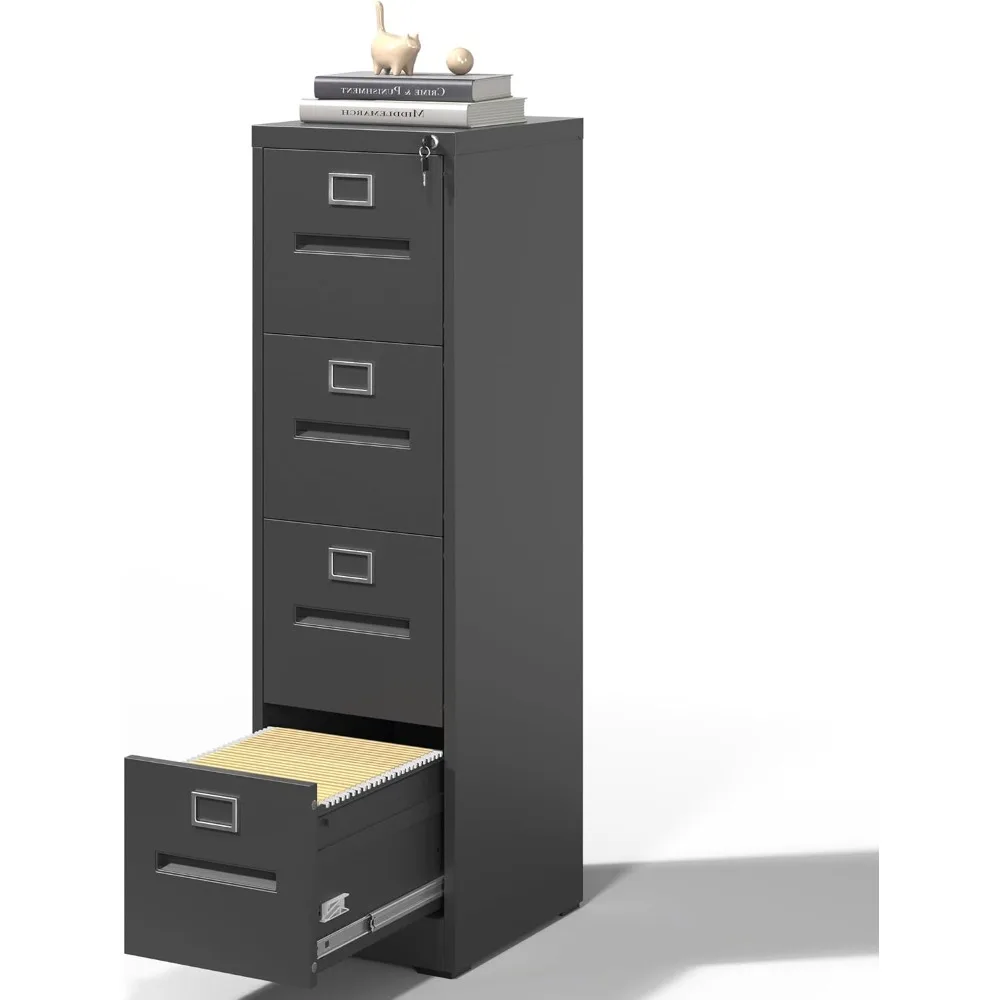 

4 Drawer File Cabinet,Metal File Cabinets with Lock,Black Vertical File Cabinet for Home Office,Heavy Duty Metal Storage Cabinet