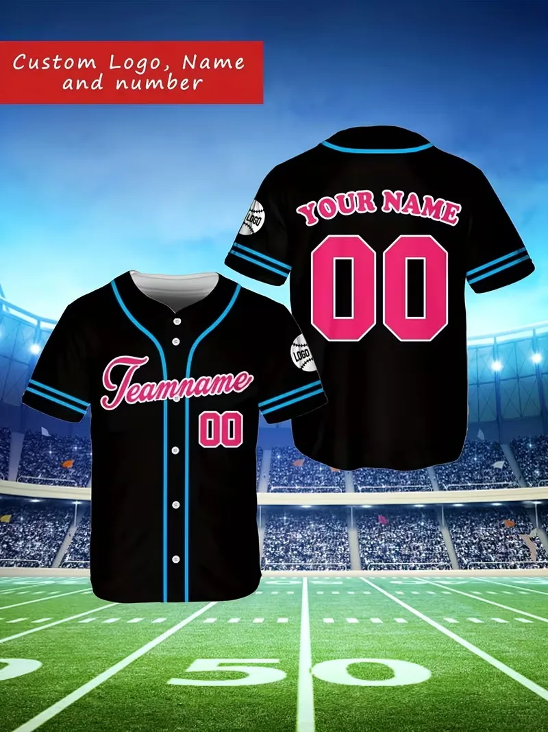 Mens custom name number Pinstripe Baseball Jersey Button Up Short Sleeve Sports Shirt Casual Streetwear Hip Hop Team Uniform Tee
