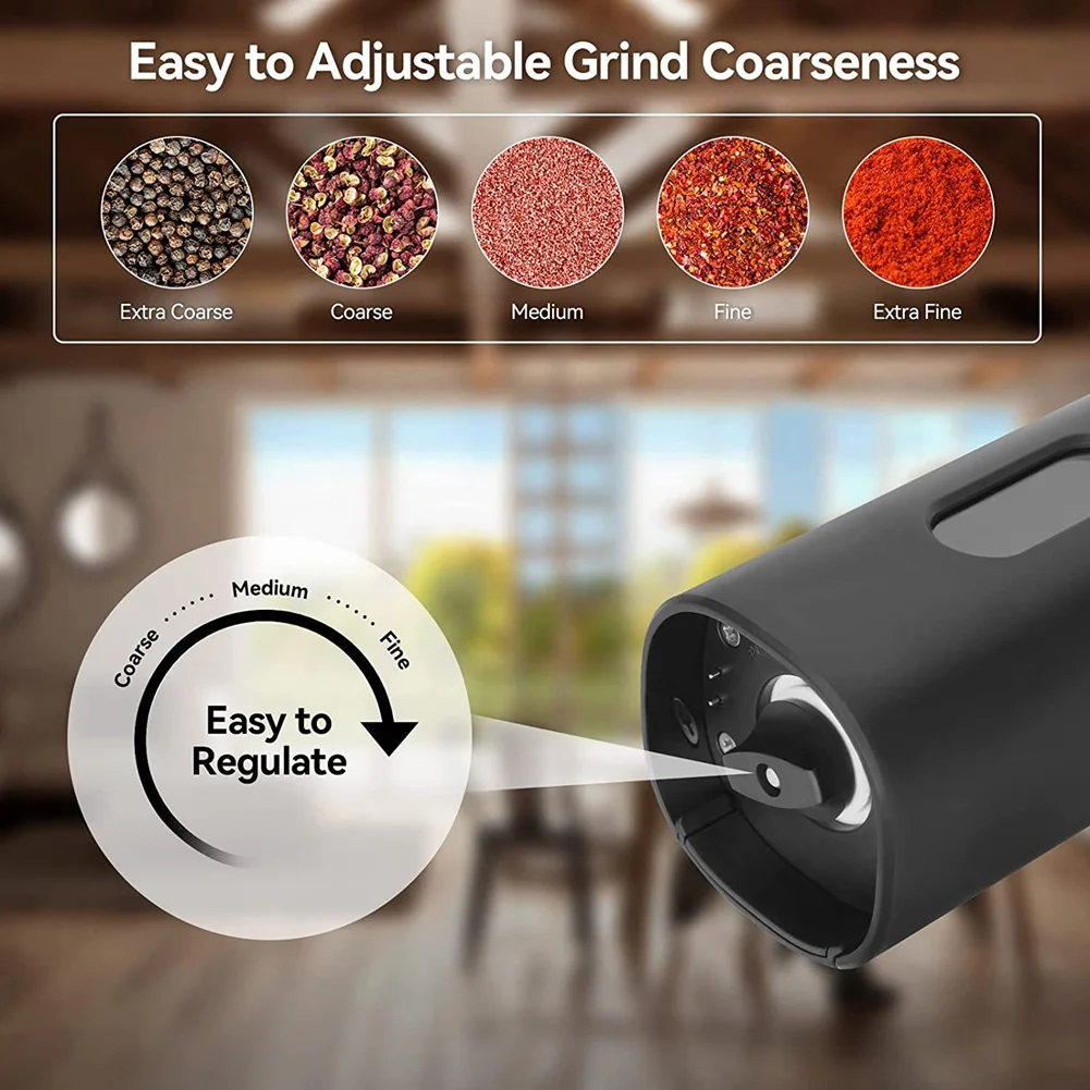 Electric Automatic Salt and Pepper Grinder Set with Rechargeable Base 2 Adjustable Coarseness Portable Grinder