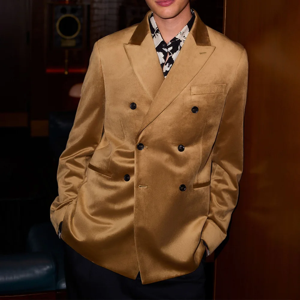 

Velvet Fabric Fashion Suit Jackets Double-Breasted Peak Lapels Urban Blazers Casual Man Jackets High Quality Stylish Men's Coat