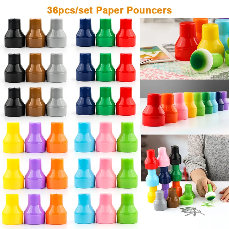 

36pcs/set Colorful Paper Pouncers Rainbow Inking Sponge Ink Applicator Tools with Storage Cases for Making Scrapbooking Craft