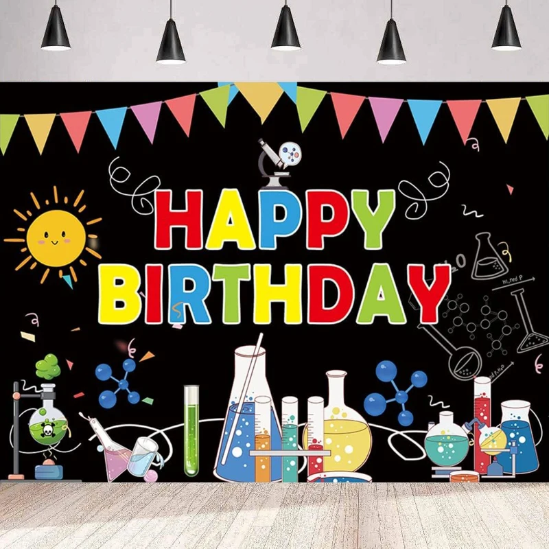 Photography Backdrop Chemical Mad Fun Scientist Children Happy Birthday Boys Girls Physical Party Background Wall Poster Banner