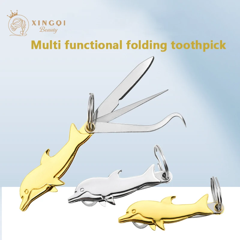 

folding multi-functional dolphin shape toothpick plus small knive and also could be a bottle opener