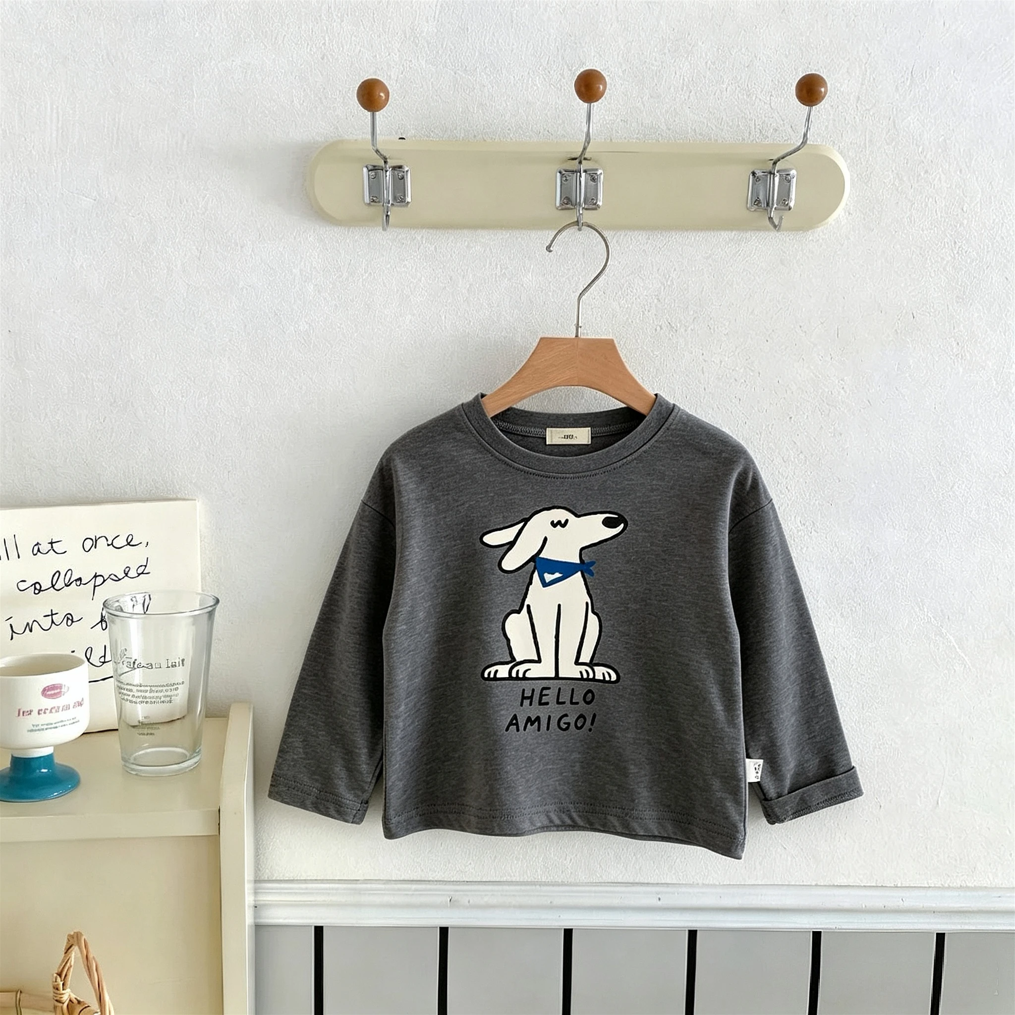 Spring Autumn Children's Clothes Long Sleeve T-shirt Tops Simple Fashion Printed Animal Kids Bottoming Shirt Blouse Crew Neck