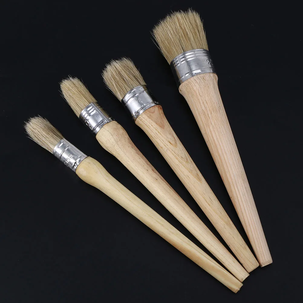 

2 Pcs Round Paint Brush Durable Wax Brushes Easy Smooth Drawing Varnishes Acrylic Watercolor Oil Painting Wall Tools