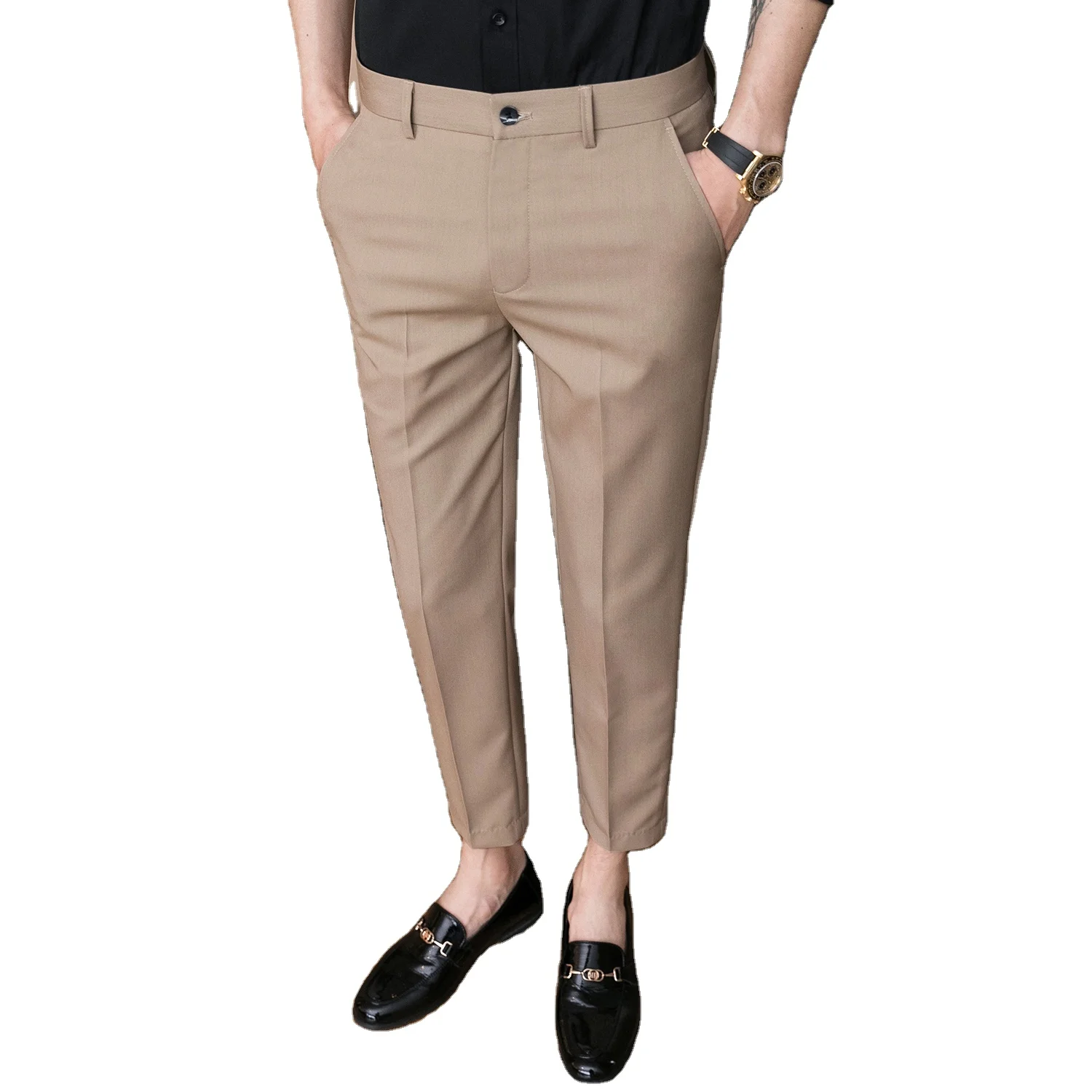 

Spring Men Casual Dress Pants 2022 Fashion Skinny Business Slim Fit Office Trousers calca social masculina