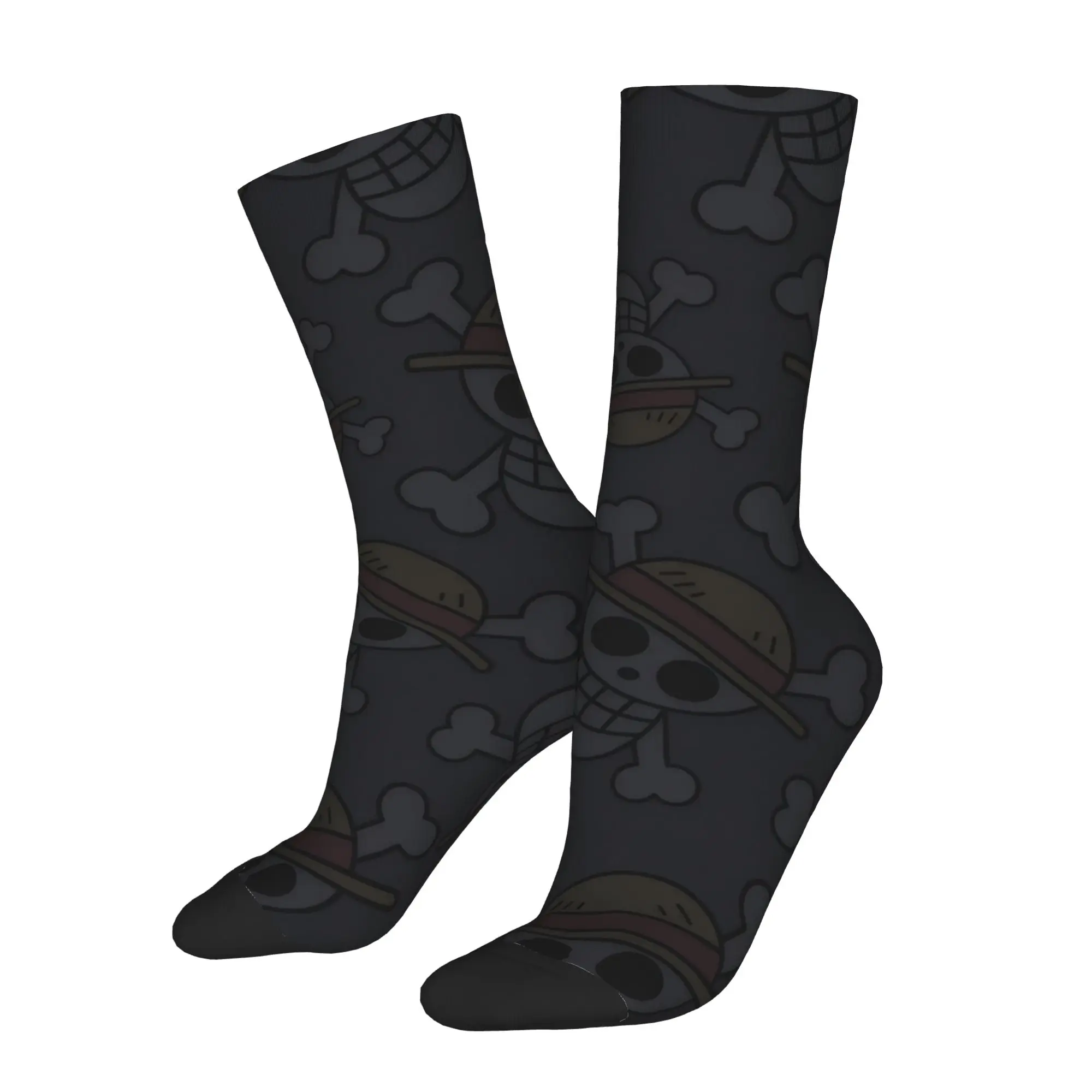 Funny Sock One Piece Straw Hat Pirates Symbol Background Harajuku Quality Pattern Printed Men Socks Casual Men's Socks