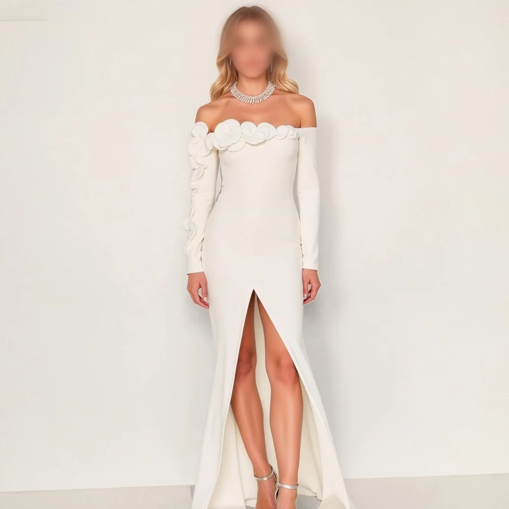 

Customized Jersey Handmade Flower Chic Off-the-shoulder Trumpet Long Dresses Bespoke Occasion Woman Elegant Party Wedding