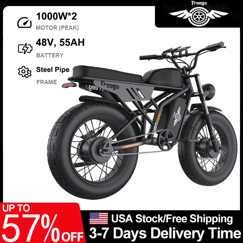 

Freego F3 Pro Electric bicycle 2000W Dual Motor 60AH lithium battery e-bike adult Mountain Off road city commuting Electric Bike