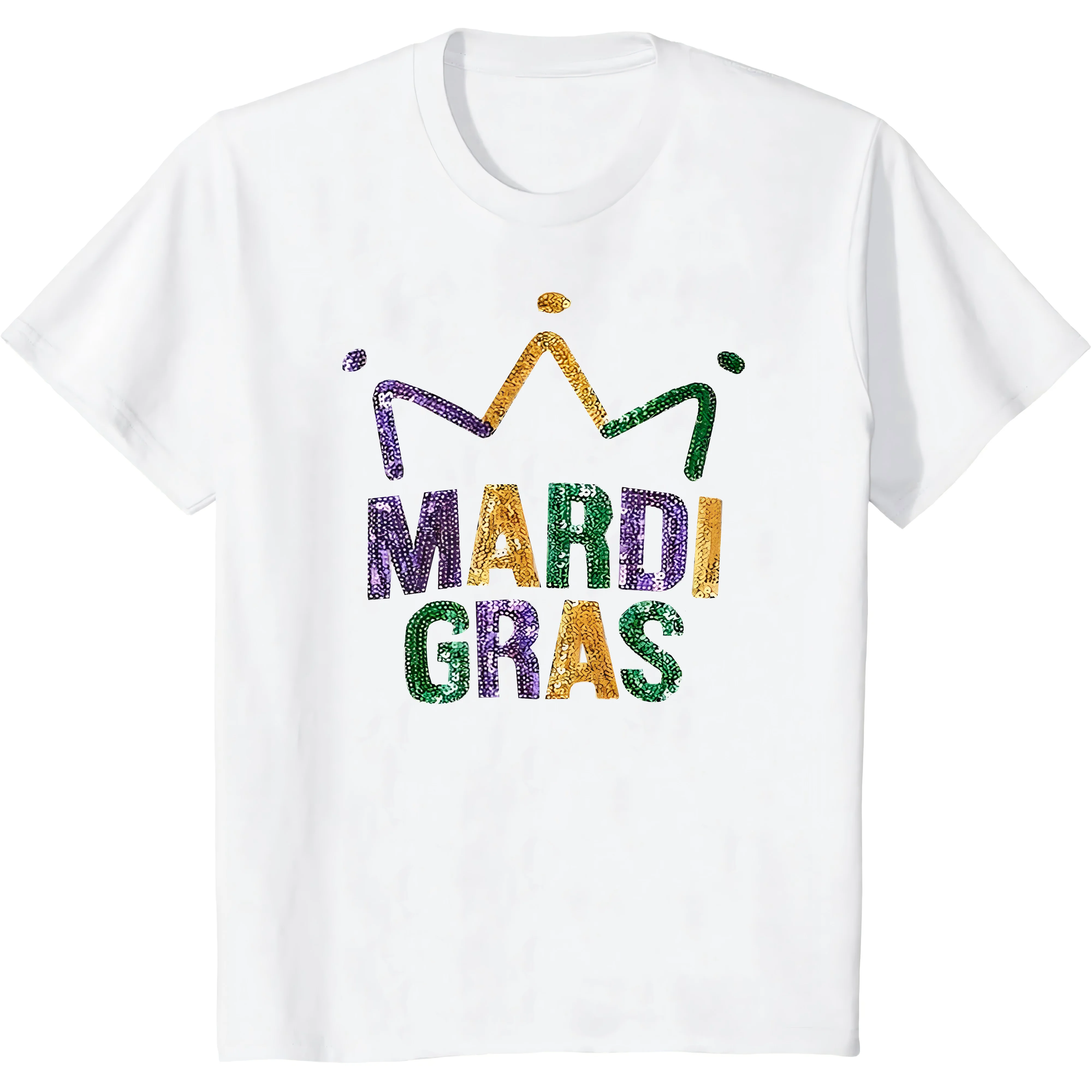 Novelty Mardi Gras T-Shirt for Men Glitter Sequin Printed Carnival Fat Tuesday Outfit Crazy Parade Street Tee Shirt