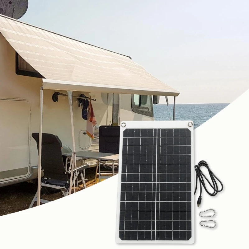 Photovoltaic Module for Compatible Low-Power 12V Lighting, Monocrystalline Cell Array with Type-C Cable, Eyelets and Two 896C