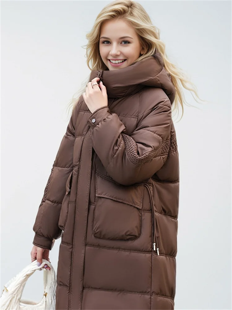 Oversize Woman Down Jacket Winter Long Coat 2024 New Hooded Big Pockets Thick Zipper Coat Woman Winter Overcoat