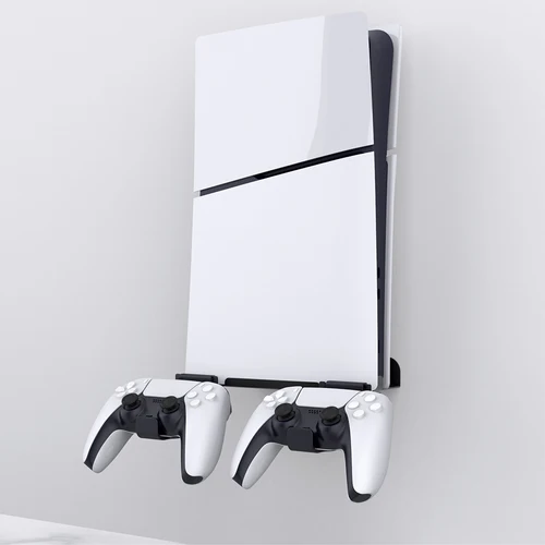 Imagen 2 del producto Soporte de consola montado en la pared para PS5, soporte delgado con 2 soportes de controlador, soporte Vertical de almacenamiento para PlayStation 5 Slim