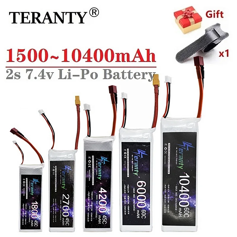 2S Lipo Battery 7.4v 1500mah 1800mah 2200mah 3000mah 4200mah 5200mah 6000mah 7200mah 10400mah JST/XT60/T RC Parts 7.4v Battery