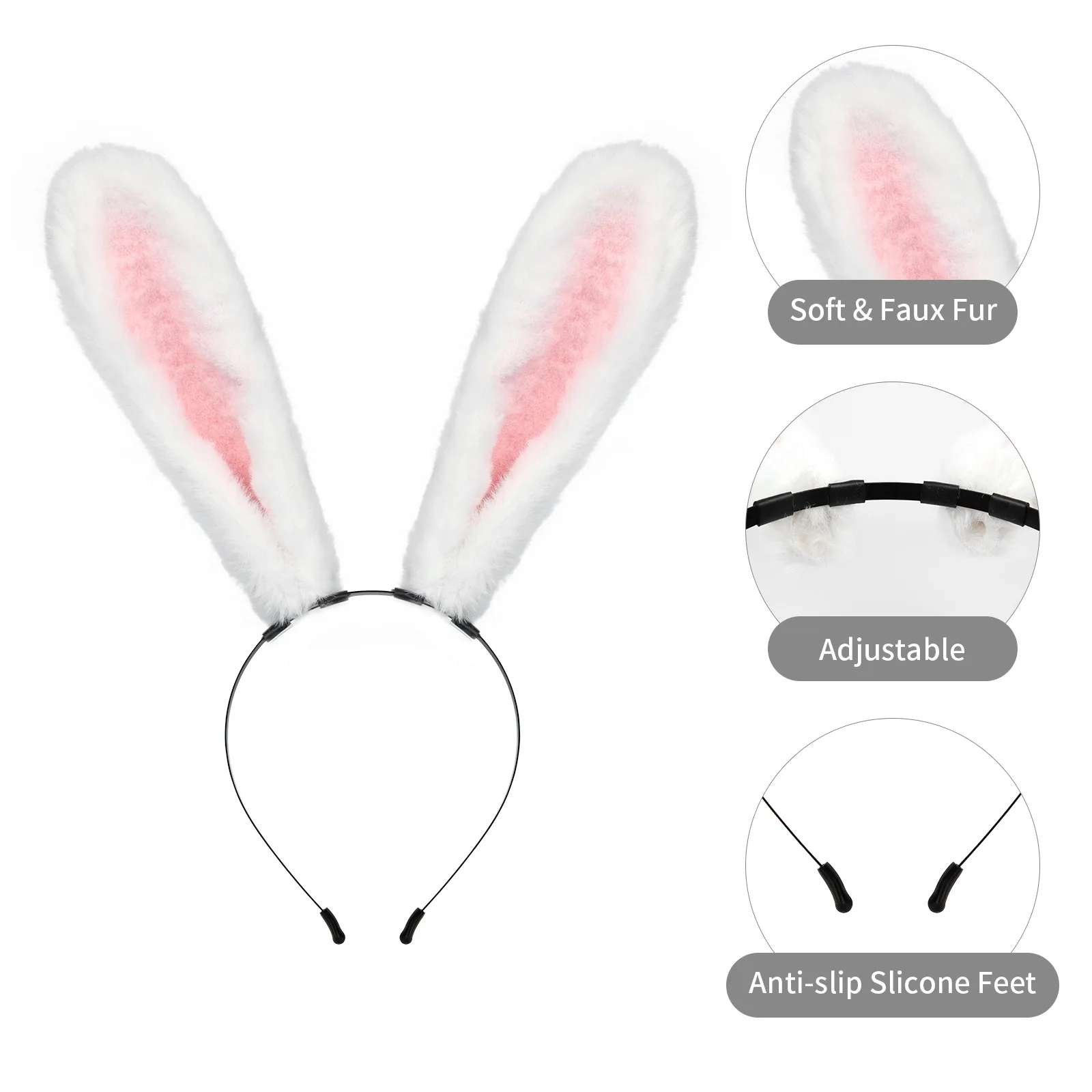 Kawaii Rabbit Ears Headwear Furry Animal Cosplay Prop Halloween Cosplay Headband Lolita Costume Accessory Girls JK Accessories