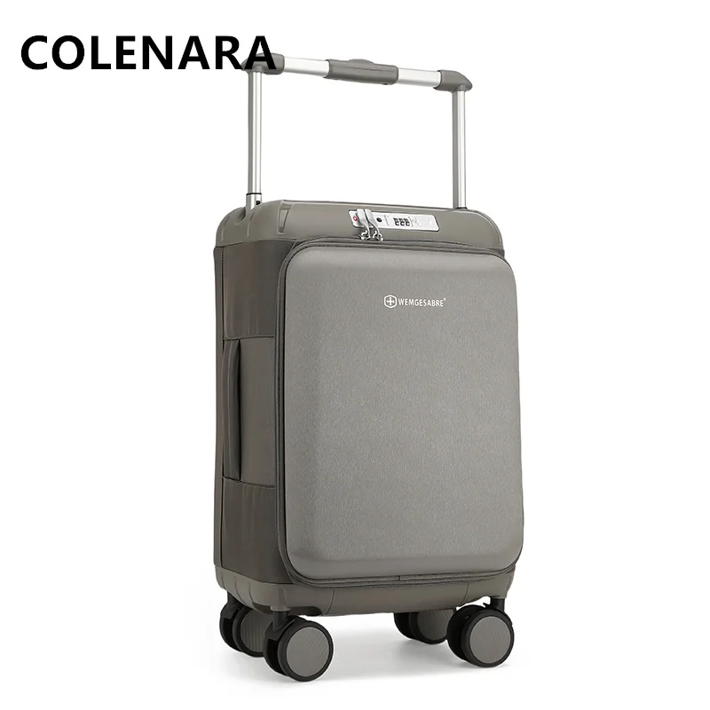 COLENARA New 20-inch Suitcase Front Opening Laptop Boarding Case Student Trolley Case ABS + PC Universal Wheel Rolling Suitcase