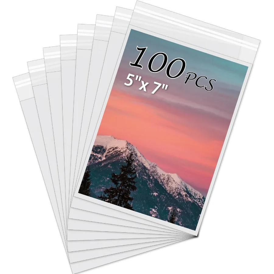 ซองใส่ภาพแบบไม่มีกรด 100 ชิ้น ถุงเก็บภาพใสสำหรับภาพพิมพ์งานศิลปะขนาด 5x7 นิ้ว รูปภาพ และแผ่นรองกรอบ เหมาะสำหรับการปกป้อง