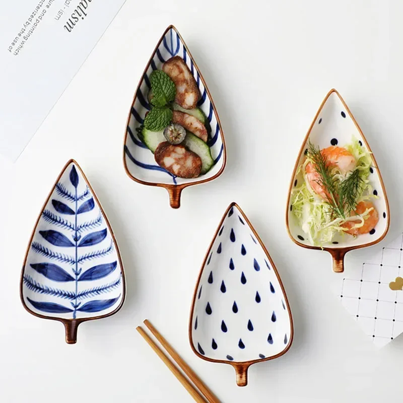 4pcs Creative leaf saucer cold dish restaurant household ceramic plate for restaurant banquet