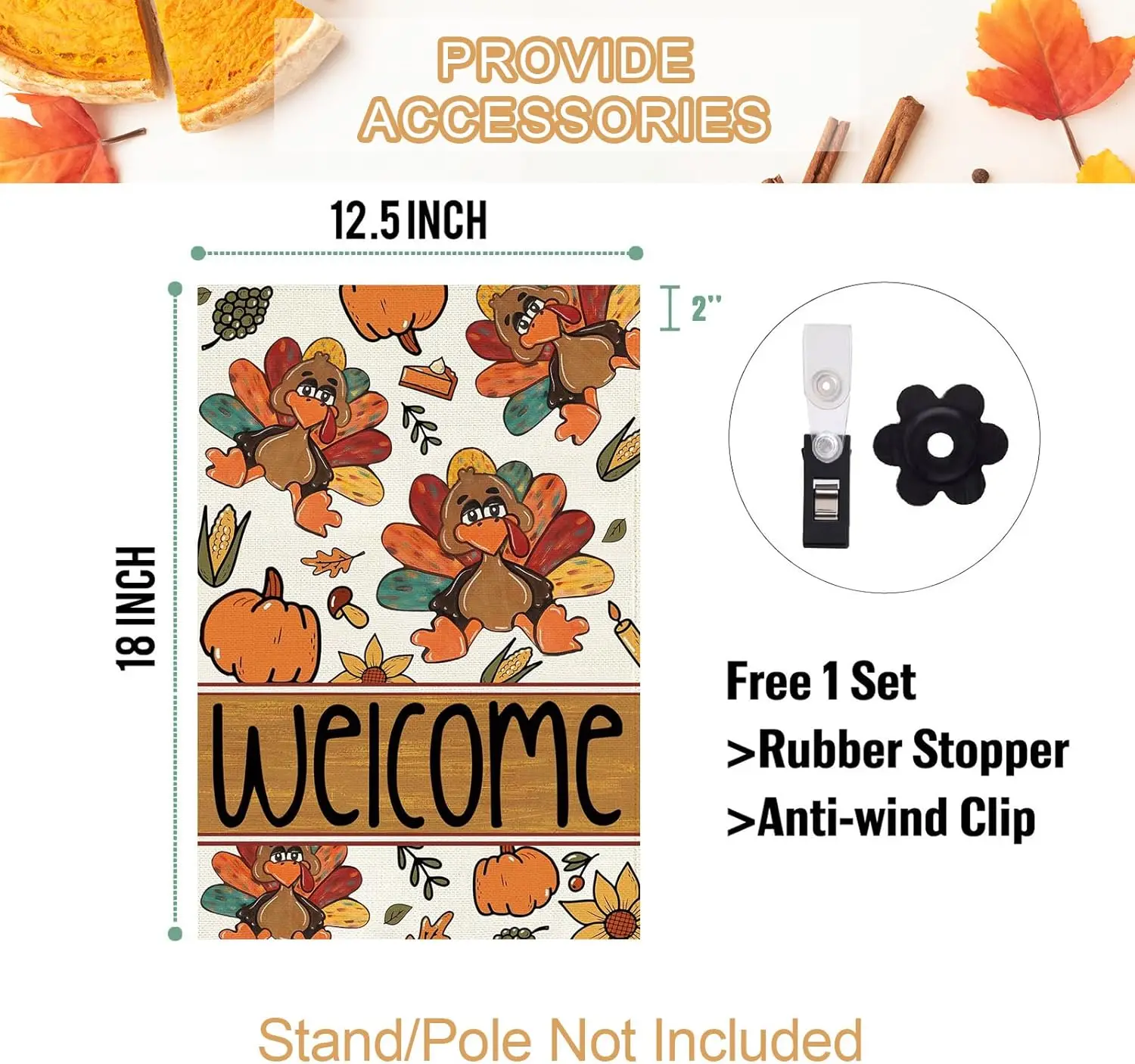 Baccessor Thanksgiving Garden Flags 12.5x18 Inch Double Sided, Funny Turkey Pumpkins Burlap Thankful Fall Small Yard Flag Ha GGX