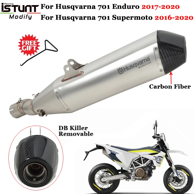 Slip On For Husqvarna 701 Enduro Supermoto 2016 - 2020 Motorcycle Exhaust System Escape DB Killer Link Pipe Carbom Fiber Muffler