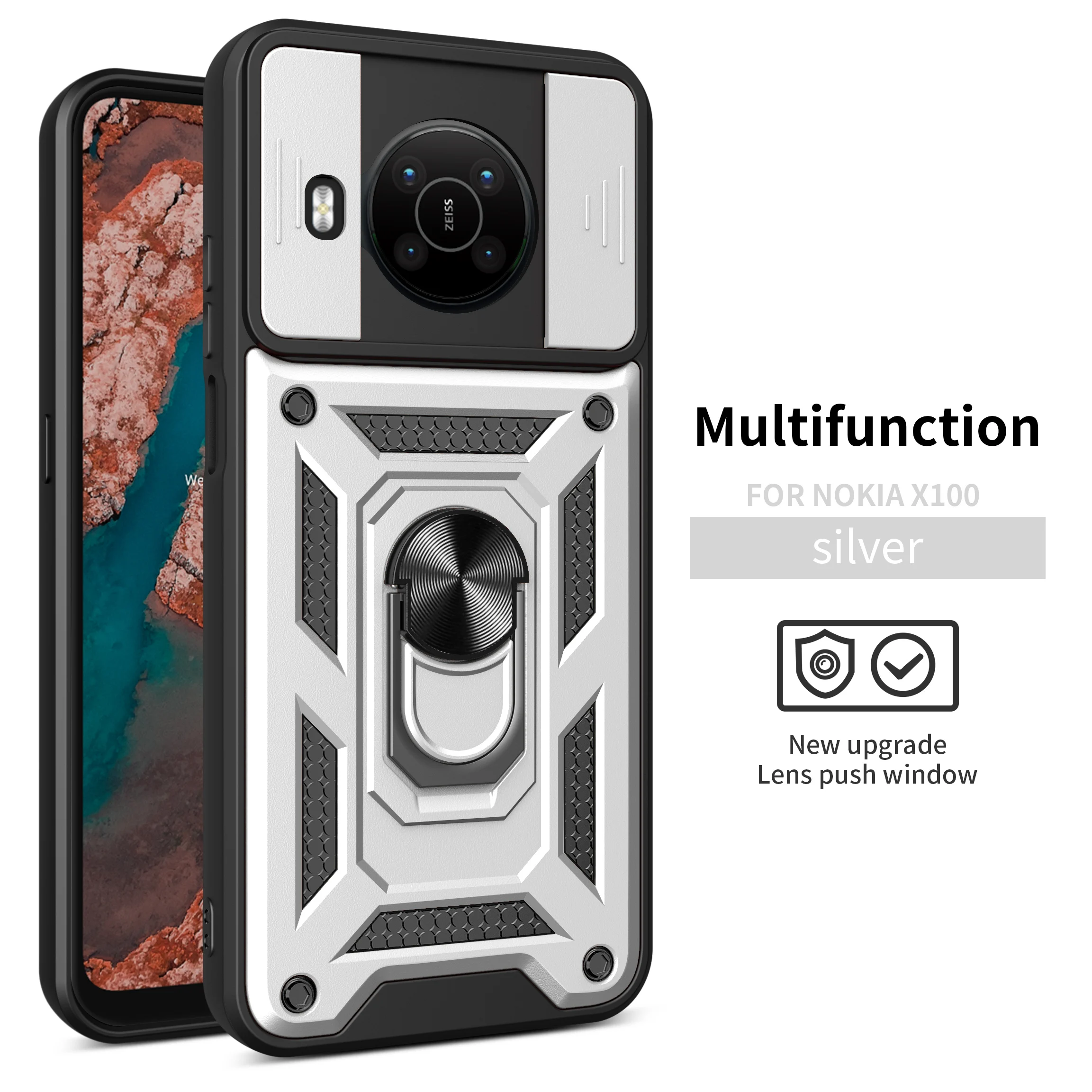 For Nokia G10 G20 X100 Case Push Pull Camera Protection Phone Case For Nokia G21 G11 G20 C30 Magnetic Car Ring Stand Back Cover - view 6