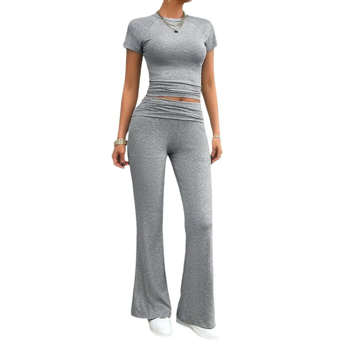 Casual Pure Color ort Sve Long Pants Set Women's Faion Summer Outfit Diyun Cross-Border Clothing 2024 Spring Summer