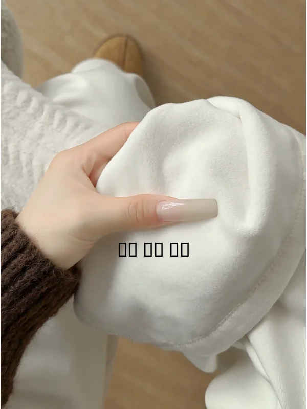 

Белые джинсы на подкладке Fce, женские зимние большие размеры, свободные прямые брюки с эластичной резинкой на талии, широкие брюки