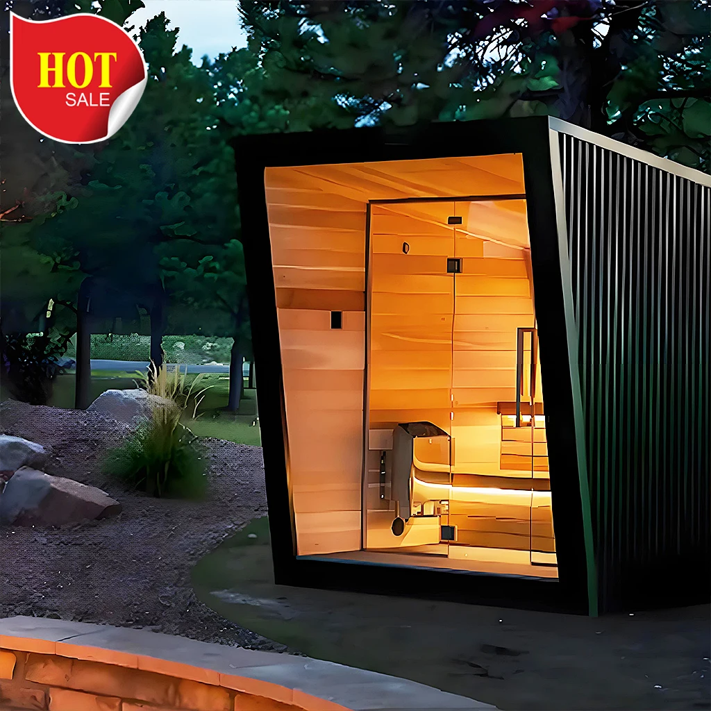Outdoor SaunaSauna Manufacturer Luxury 4-6 Person Outdoor Traditional Sauna Dry Steam Function 220v Sauna With Shower view 4