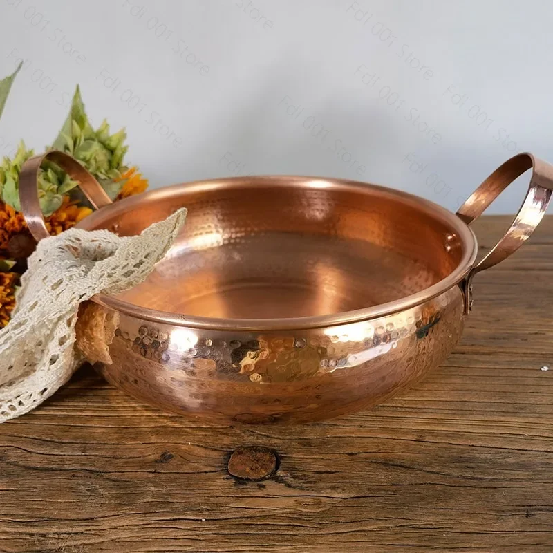 Thickened Pure Red Copper Stew Pot Handmade Vintage Cookware for Home Kitchen