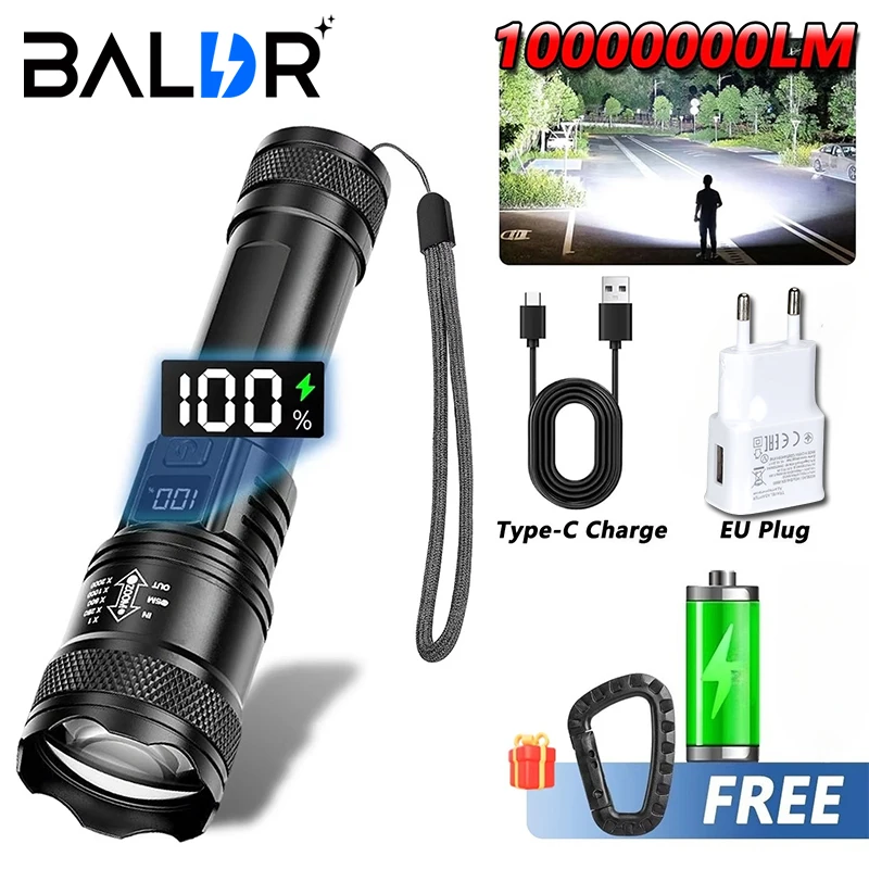 High Strong Power Led Flashlights 2000LM Tactical Torch with Display Light USB Charging Camping Fishing Emergency Zoom Lantern