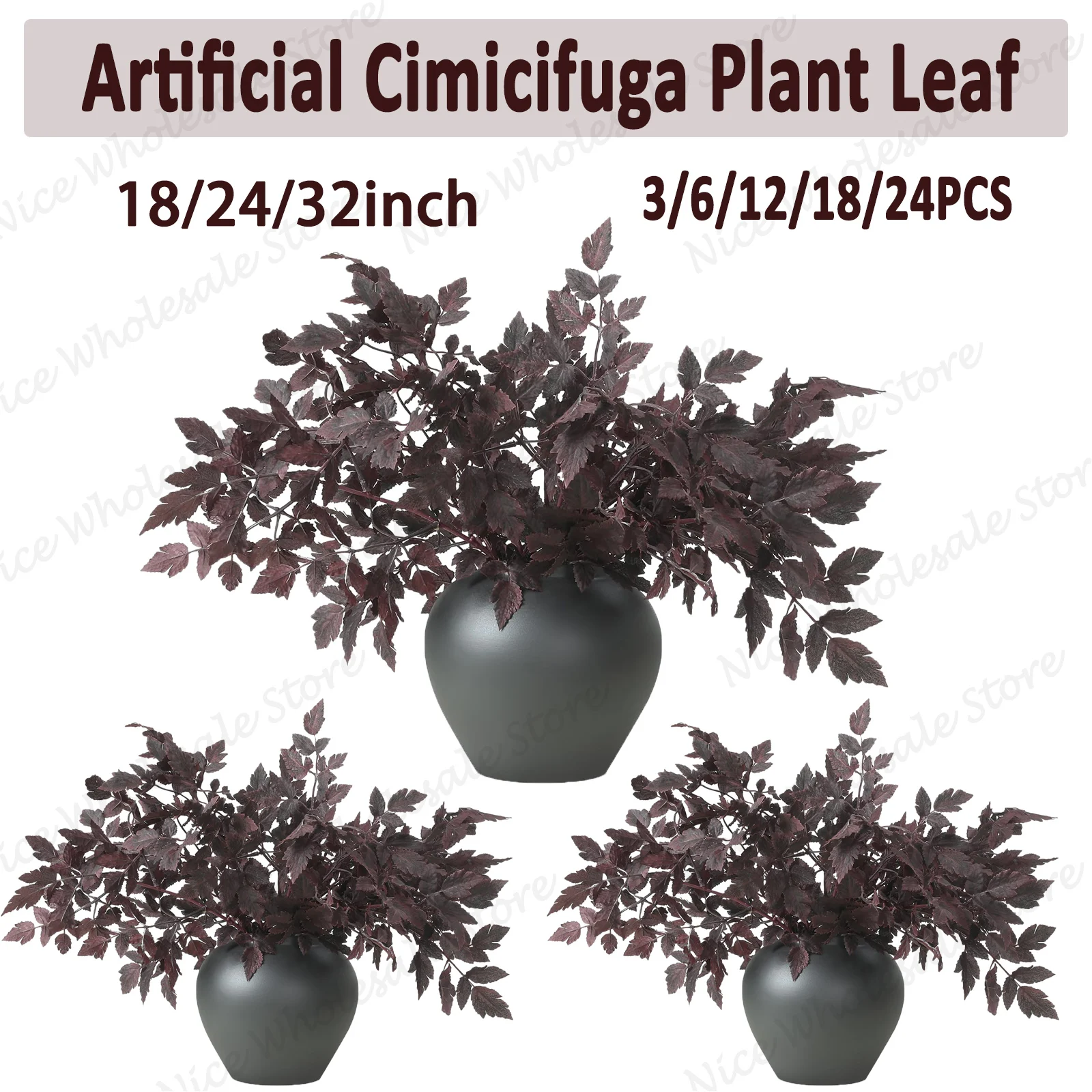 3-24PCS Künstliche Cimicifuga Pflanze Blatt Faux Herbst Berry Stiele Cimicifuga Stiele Zweig Hause Vase Hochzeit Garten decor