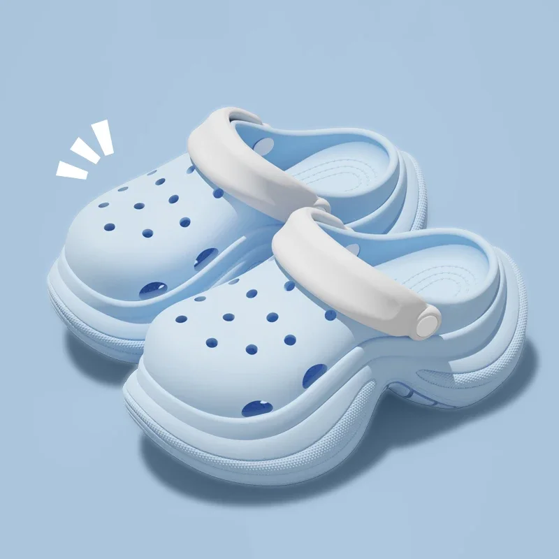 Schöne himmelblaue Clogs für Mädchen, Sommer 2022, dicker Boden, Keilabsatz, Sandalen für Damen, klobige Plattform, weiche Eva-DIY-Wolken-Hausschuhe